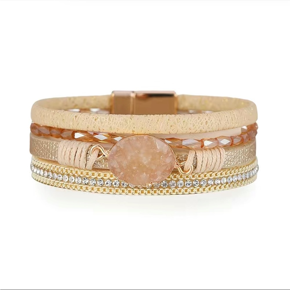 NWT Multilayer vegan faux leather stacked druzy bohemian bracelet new with tags